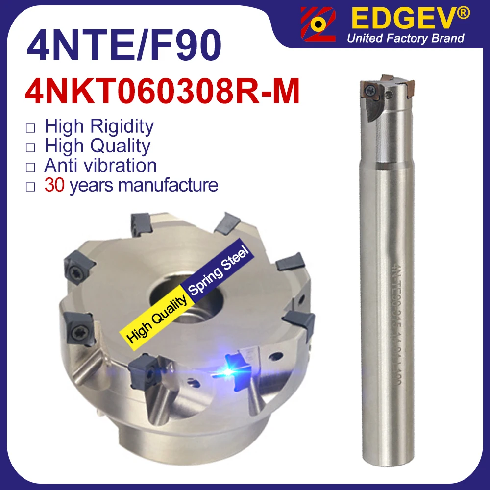 

4NTE90 4NTF90 10-33mm 35-100mm 1-12T series high feed milling cutter 4NKT060308 R-M carbide insert cnc metal milling tool holder