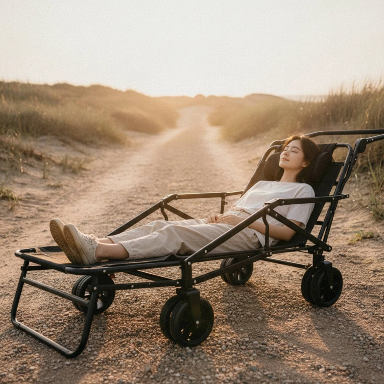 Reclining Camping Cart Compact Collapsible Cart with Tank Wheels Collapsible Wagon Sturdy Utility Wagon with Wheels Spacious
