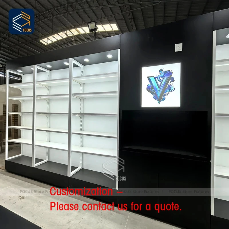 custom.Modern Retail Display Shelving Units White Metal Framed Wall Mounted Adjustable Shelves Storage Rack Fixtures