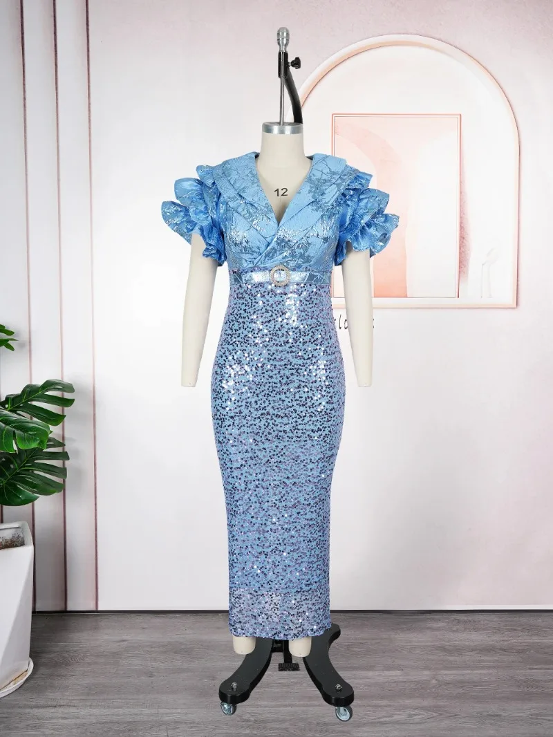 

plus Size African Luxury Sequin Gown Elegant Ankara Long Dress for Women Wedding Party Evening Dress Ladies Clothing