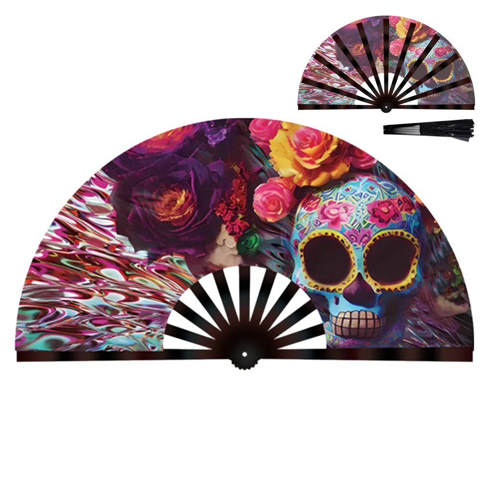 Ten Inch Fluorescent fan Foldable UV Glow Glitter Hand Fan Craft Gifts Lightweight Tai Chi Fan