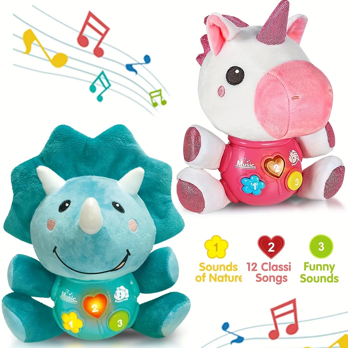 Juguete musical de peluche, muñeca sensorial educativa, juguete musical iluminado, regalos de cumpleaños de Navidad, accesorios de color aleatorio