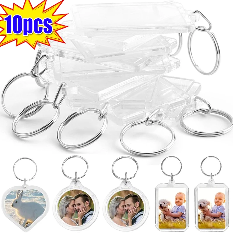 1-10pcs Rectangle Transparent Blank Clear Acrylic Insert Photo Picture Frame Keyring Keychain DIY Split Ring Key Chain Gifts