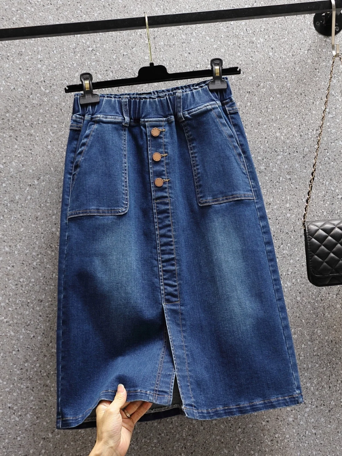 2024 Summer New Women\'s Denim Half Skirts Elastic Waist Elastic Split Denim Skirt Korean Fashion Versatile Mid-Length Skirt