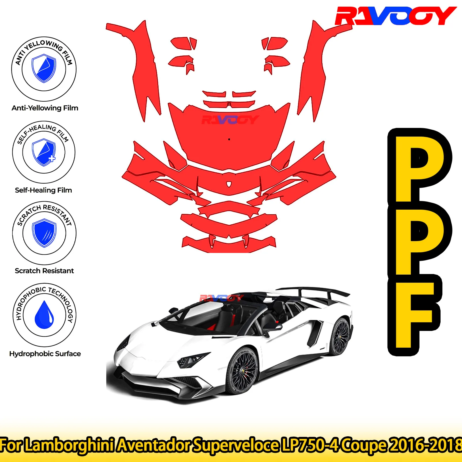 

For Lamborghini Aventador Superveloce LP750-4 Coupe 2016-2018 Glossy Matte Black Precut front PPF Kit Paint Protection Film