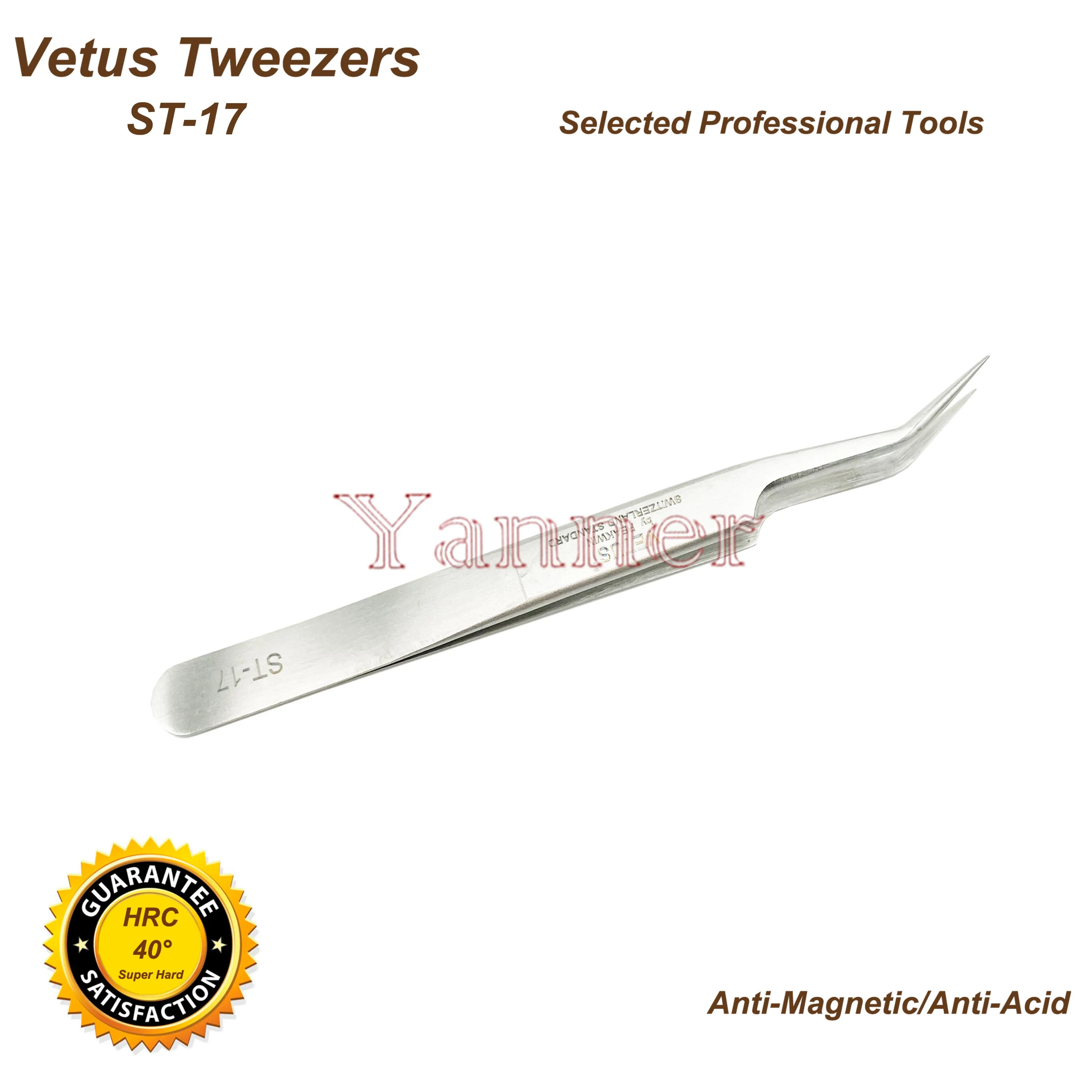 VETUS TWEEZER ST-17 Pinzette di precisione antimagnetiche e antiacidi super dure in acciaio inossidabile di alta qualità con punta super fine