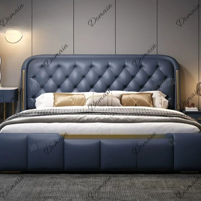 BGA Luxury genuine leather master double bed stylish Italian soft upholstered storage wedding bed bedroom modern furnishing deco