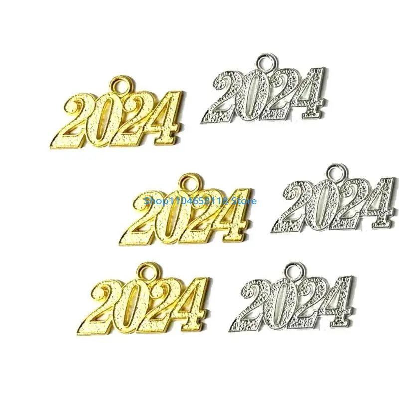 

Glitter Metal Alloy Year Charm 2024 Pendant for Jewelry Making DIY Handmade
