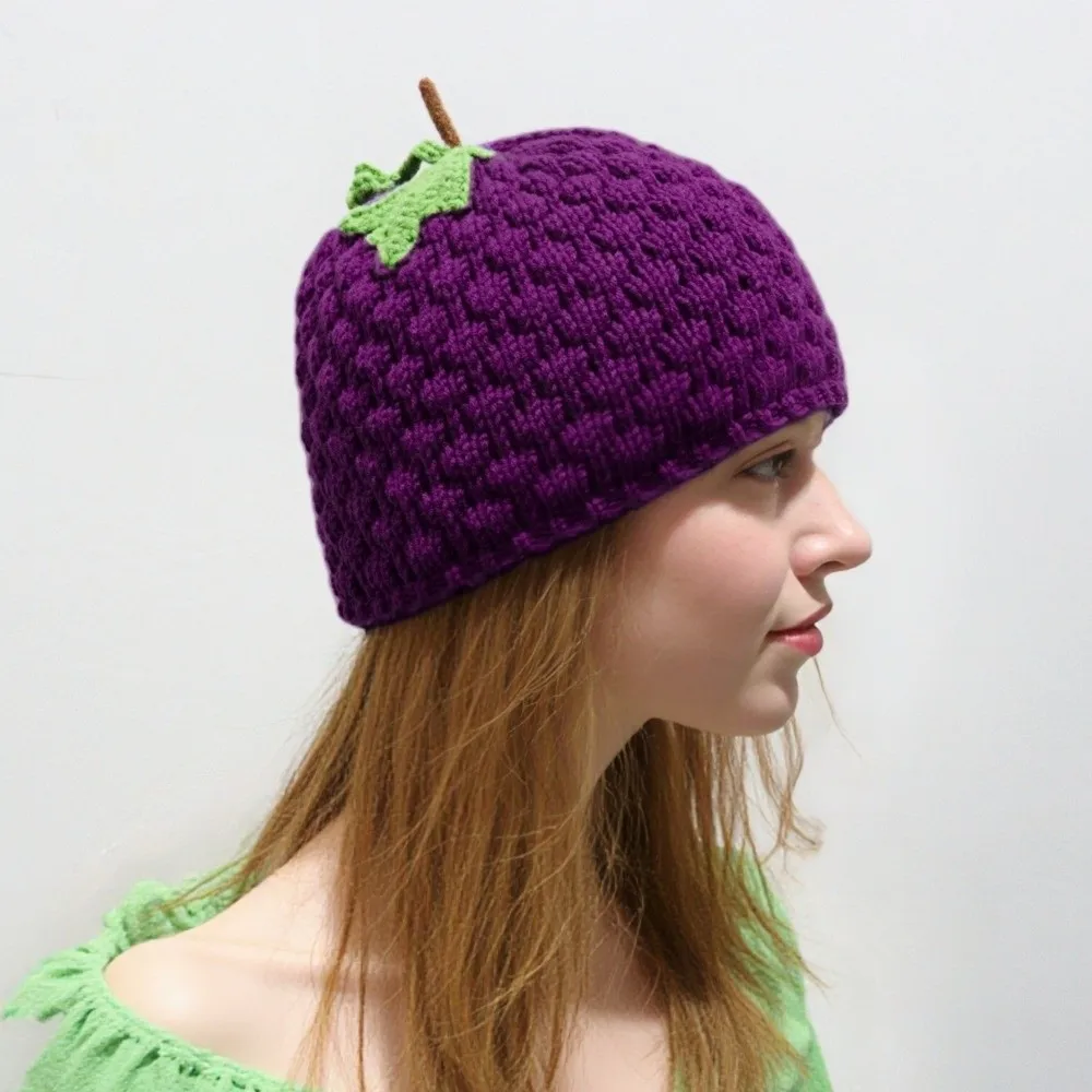 Lemon Creative Knitted Fruit Hat Playful Warm Strawberry Pullover Cap Thick Funny Pineapple Beanie Skiing