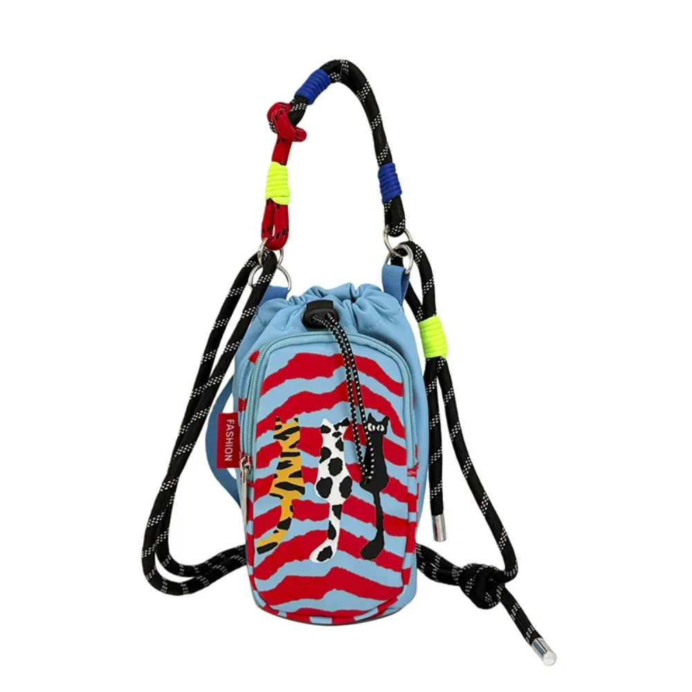 Dopamine Style Water Bottle Bag Cartoon Lightweight Drawstring Crossbody Bag Universal Adjustable Strap Nylon Shoulder Bag