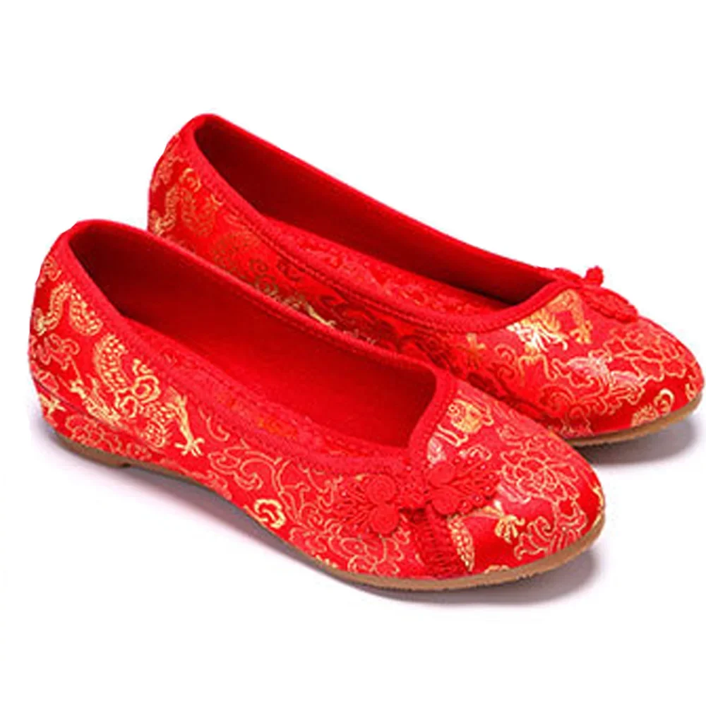 TIMETANG Women Red Flats Shoes Old Beijing National Single Shoes Chinese Wedding Bride Dragon Phoenix Embroidery Shoes E204