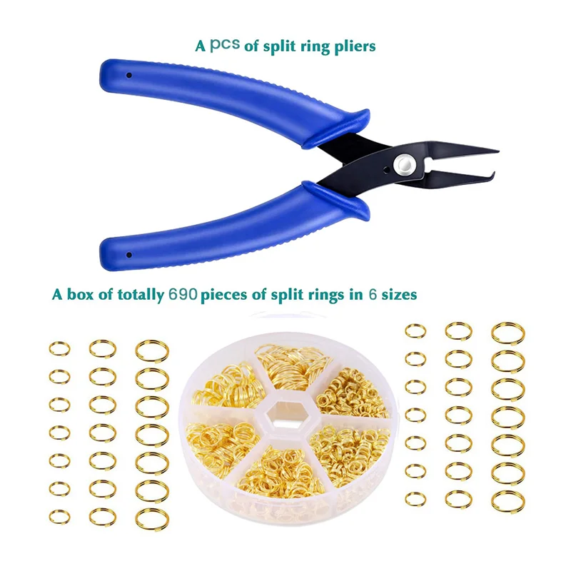 ABQR 690 pièces bricolage pince à anneau fendu Double fermé anneaux de saut artisanat boucles de saut ouvreur pour bijoux colliers et Bracelets