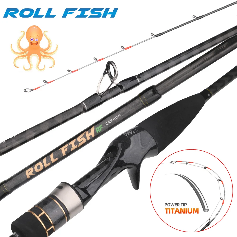 ROLLFISH Titanium Tip Webfoot Octopus Squid Cuttle Carbon Fiber Casting Fishing Rod Saltwater Boat Light Jigging Rod Action 7:3