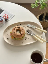 Splash Ink Oval Plate Ceramic Breakfast Dessert Plate Household Western Food Plate Pastry Plate 30cm