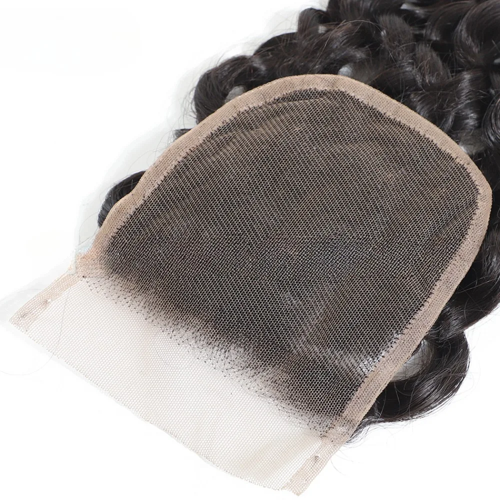 4x4 5x5 Cierre de encaje de onda profunda cabello humano encaje transparente prearrancado parte libre 100% cabello humano virgen brasileño extremo completo