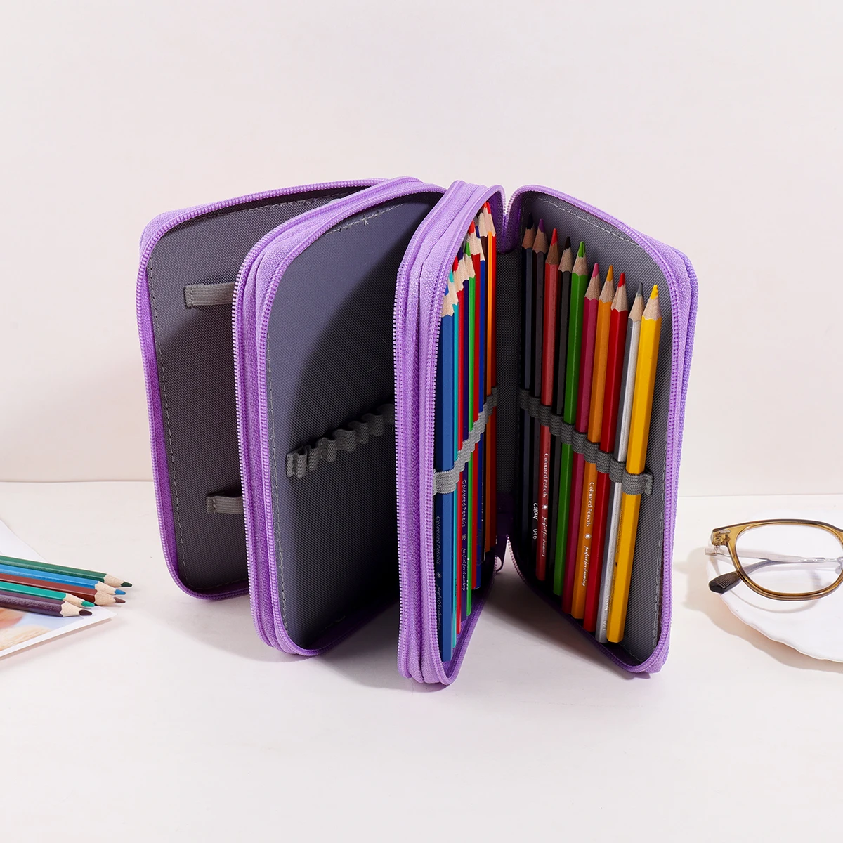 Three-layer Zipper Large Capacity Holographic Pencil Case, Colored Pencil Organizer Bag Art Supplies For Students Artists School
