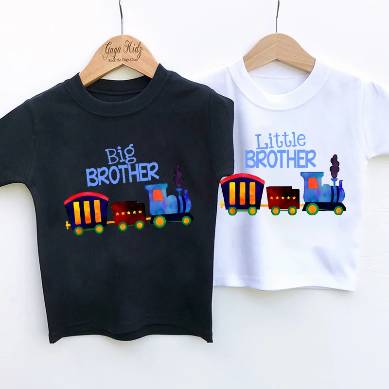 Sibling Matching Outfit Train Big Brother Little Brother Funny Casual Tops Siblings Announcement Shirts Cute Baby Boys Clothing