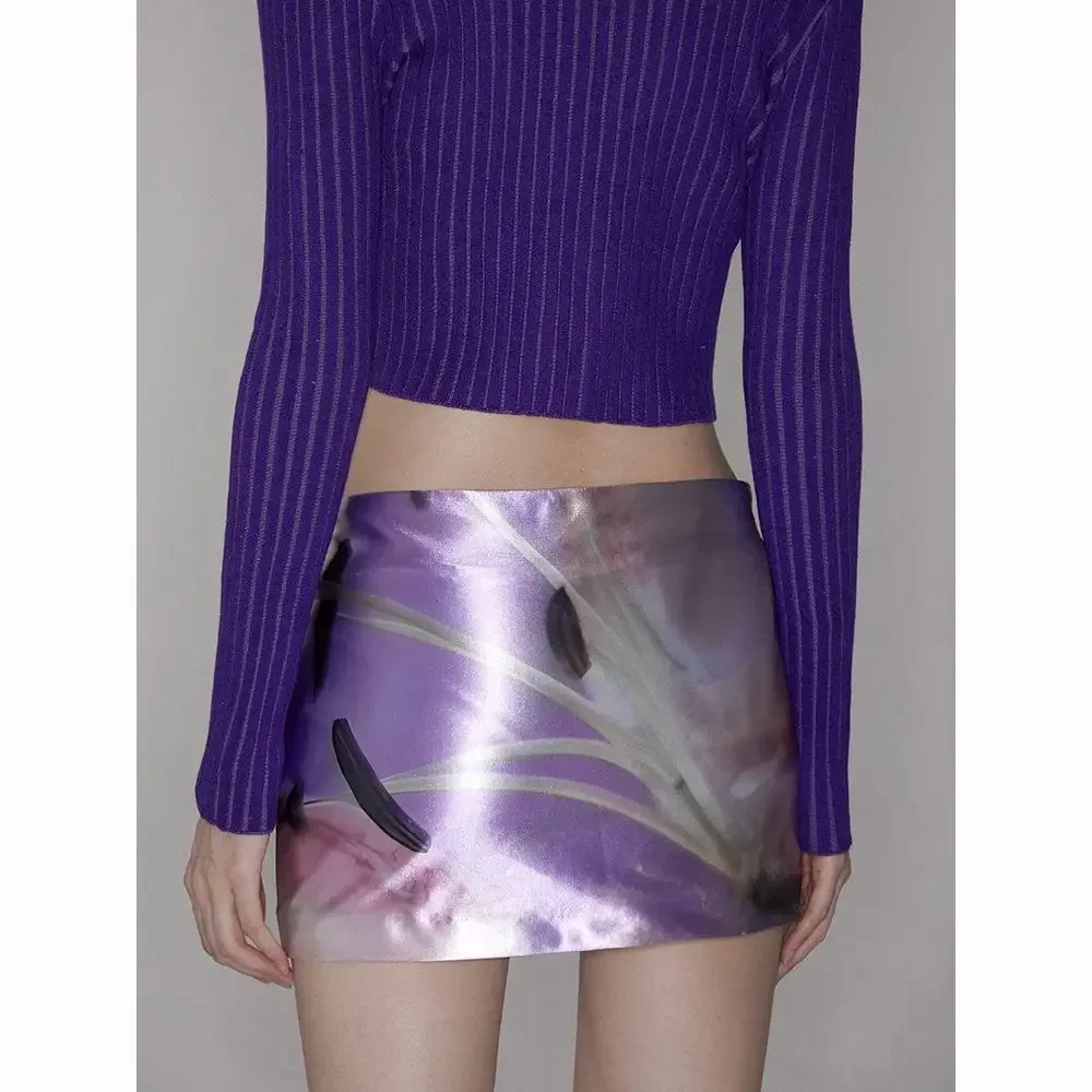 Fashionable Purple Floral Print Skirt with Safety Shorts for Women