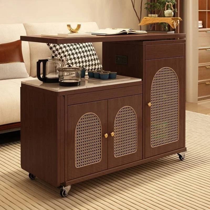 Simple mobile tea table Tea table cart Stylish folding Modern solid wood coffee table