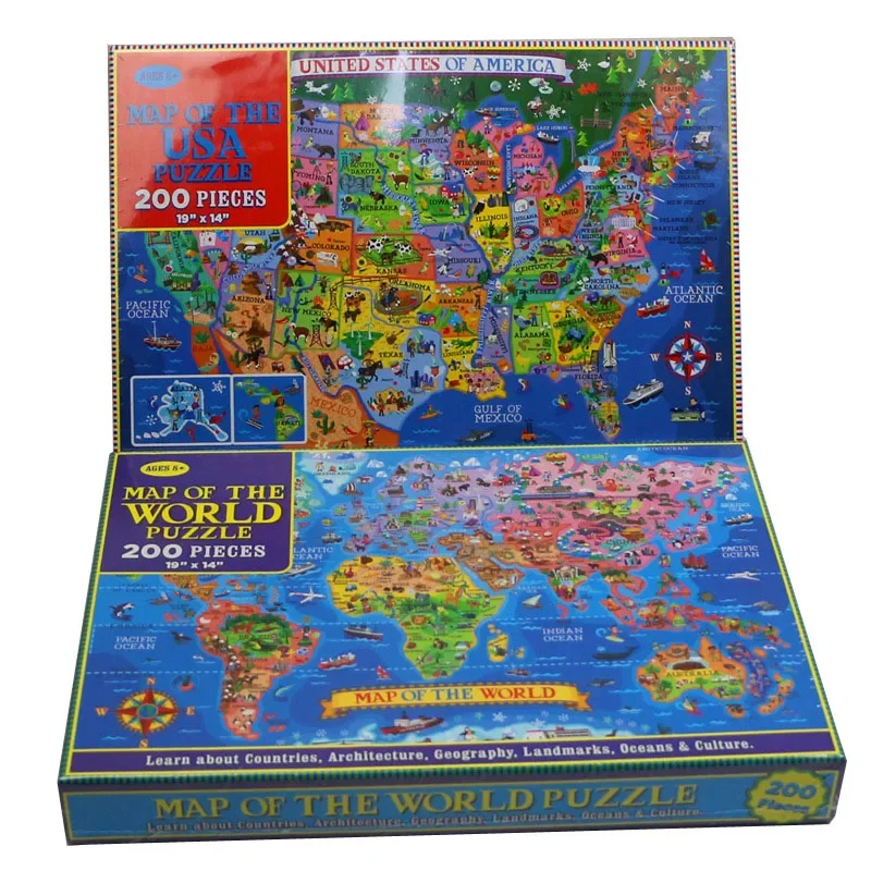 New 200PCS Paper Jigsaw Puzzle USA World Map Puzzles for Adults Children Decompression Game Kid Educational Gift Toys