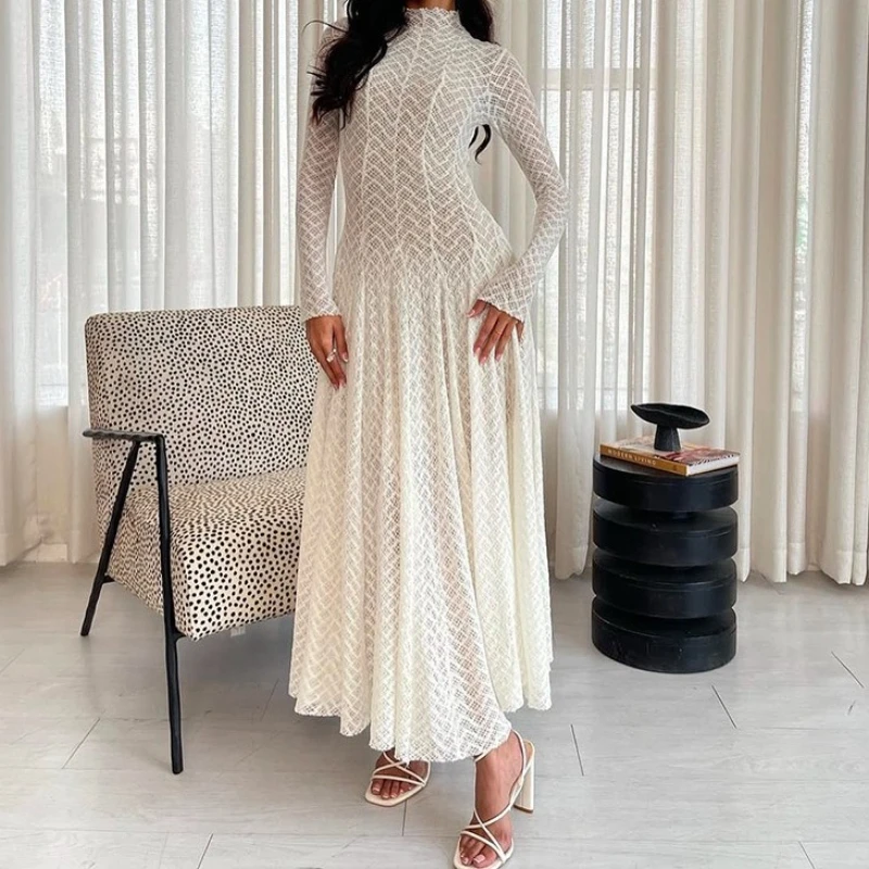 

Vietnamese Wind Lace Dress 2025 Spring and Autumn Embroidery Stand-up Neck Slim Long Women's Dress