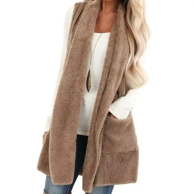 

652F Женский пушистый флисовый жилет, повседневный теплый жилет без рукавов из шерпы с открытой передней частью, куртка с теплая