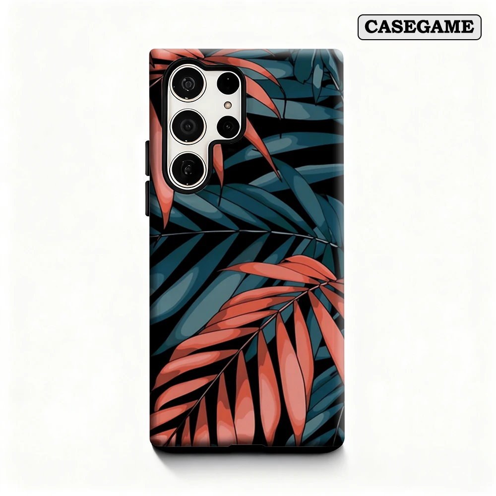 Jungle Palm Contrast Phone Case for Samsung Galaxy S25 Ultra S24 S23 Ultra Plus Shockproof Double Layer Back Cover