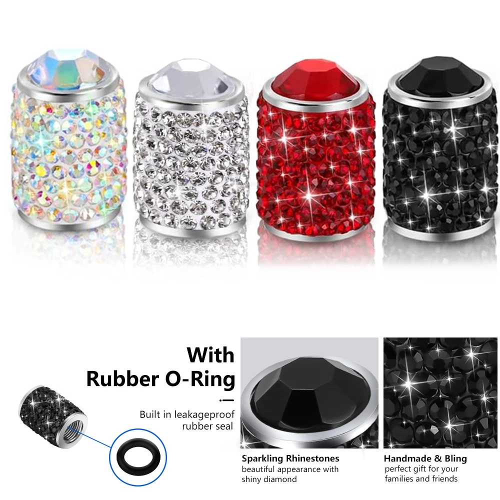 Bling Tire Stem Valve Caps, Crystal Tire Caps Shinny Rhinestone Universal Tire Valve Caps for Car SUV Motorcycle Bicycle Truck