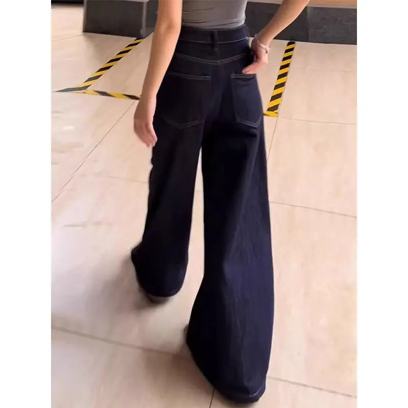 

High Waist Wide Leg Blue Jeans Women's Loose Fit Straight Cut Pants Spring Summer Thin Cotton Stretch Denim Casual Trousers