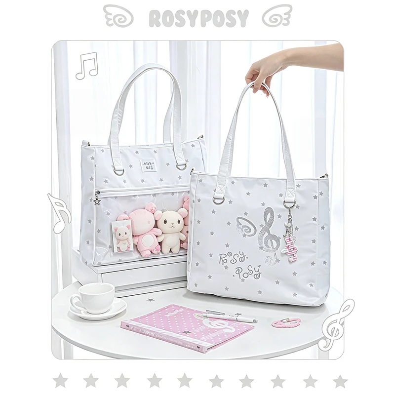 Ita-Tasche mit transparentem Sichtfenster, Tragetasche mit Polka-Dot-Stern- und Musiknotenmuster, große Einkaufstasche, Damenhandtasche. – Detail 7