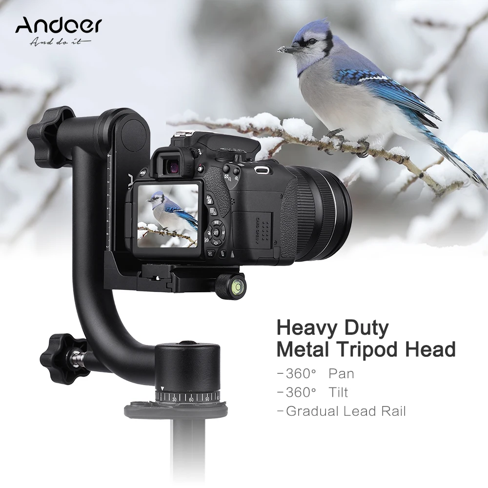 Andoer Heavy Duty Metal Panoramic Gimbal Tripod Head with Arca-Swiss Standard Quick Release Plate Aluminum Alloy  Support 30Lbs/