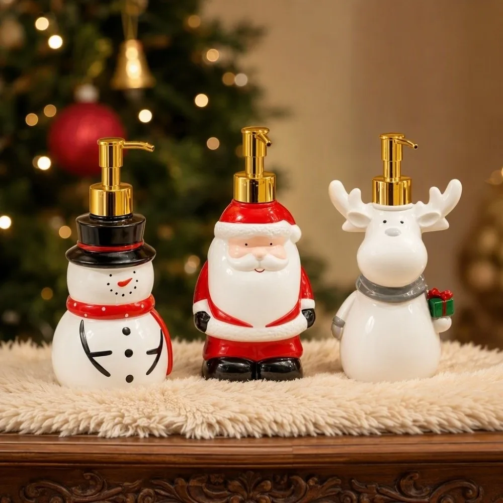 Decorative Refillable Christmas Soap Dispenser Santa Elk Lotion Bottle Snowman Soft‑Vinyl Pump Bottle Xmas