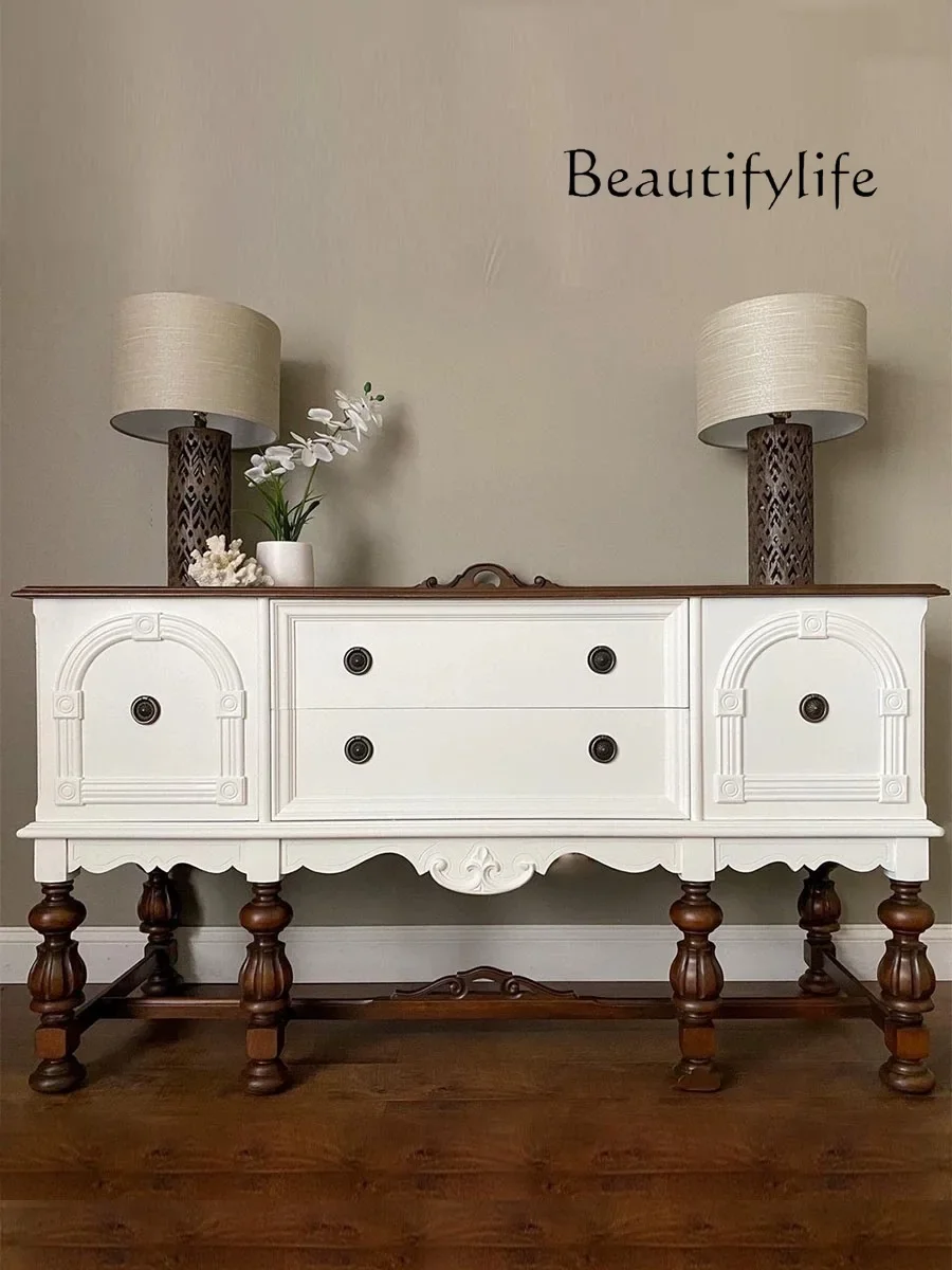 

yj32 retro solid wood carving flower entrance cabinet, small apartment contrasting color decoration medium antique partition ca
