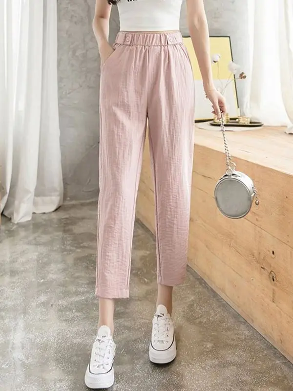 Casual Straight Leg Pants for Women Street Sle l Waist Nine Points Casual Trousers Fem Model Chinese Manufacturer