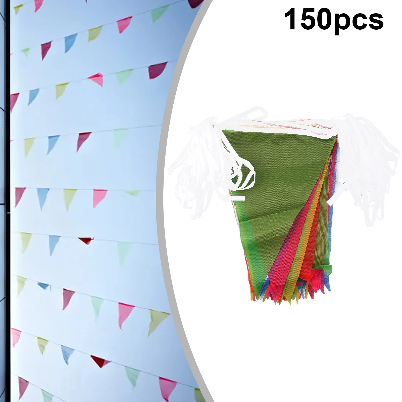 150 Pcs 100M Multicolored Triangle Flags Bunting Party Banner Triangle Garland For Home Garden Shop Street Kindergarten Decor