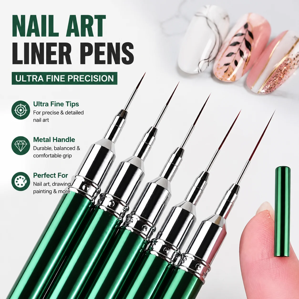 Metal Handle Needle Tube Nail Liner Pens Ultra Fine Tips Drawing Painting Beauty Manicure Tool Set