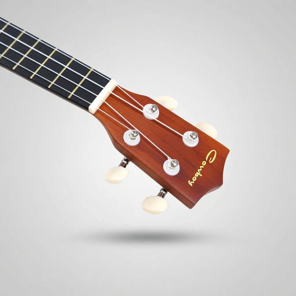 3 Colors Soprano Ukulele, Natural Brown Black Options, White Open Tuners, Dot Inlay, 4 Strings, Simple Rosette for Beginners