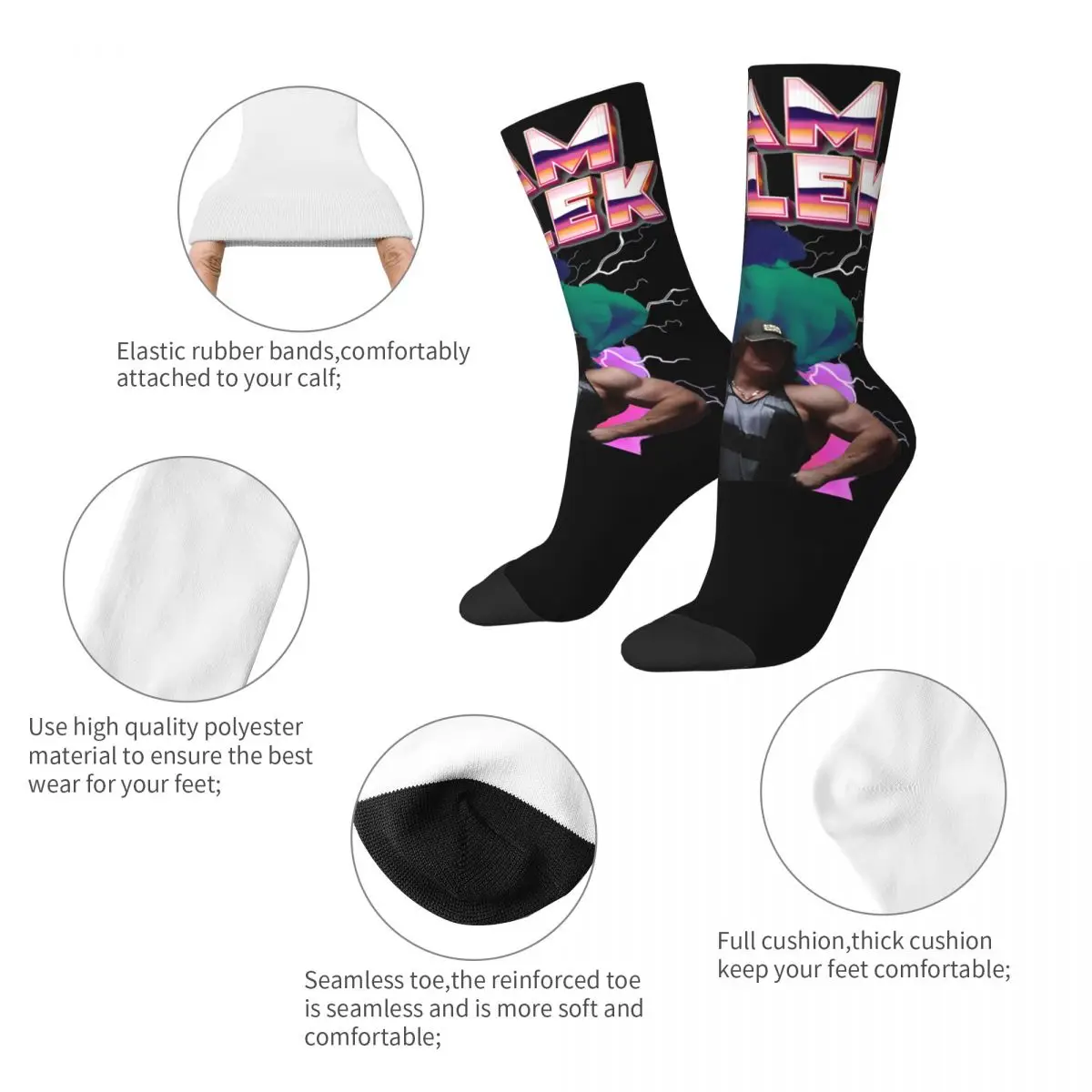Sam-Unisex Polyester Socks, Soccer Socks, Tubo Médio, Ginásio, Humor