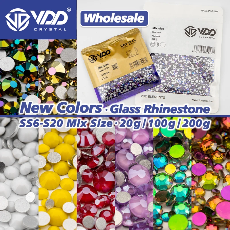 VDD Wholesale High Quality New Color SS6-SS20 Mix Size Glass Rhinestones Crystal Flat Back Stones Nail Art Craft DIY Decorations