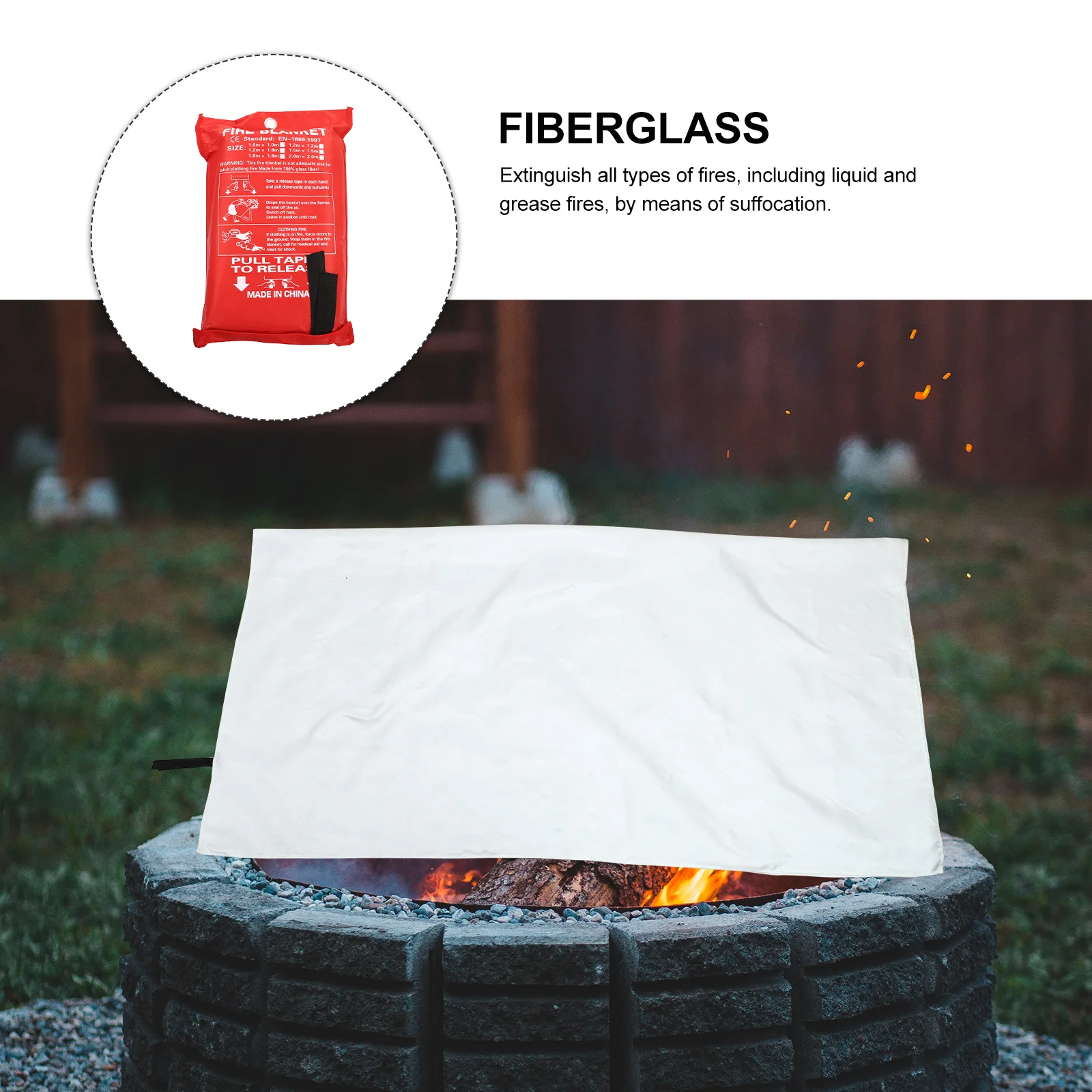 

Fiberglass Fire Blanket Reinforced Strap Durable Emergency Fire Blanket Heat Insulation for Kitchen Camping Fireplace