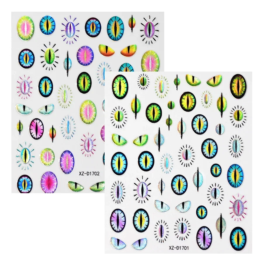 2 stuks gotische 3D Devil Eye nagelstickers, Cat Eye Nail Art stickers, zelfklevende boze oog Halloween Horror Nail Art decoratie