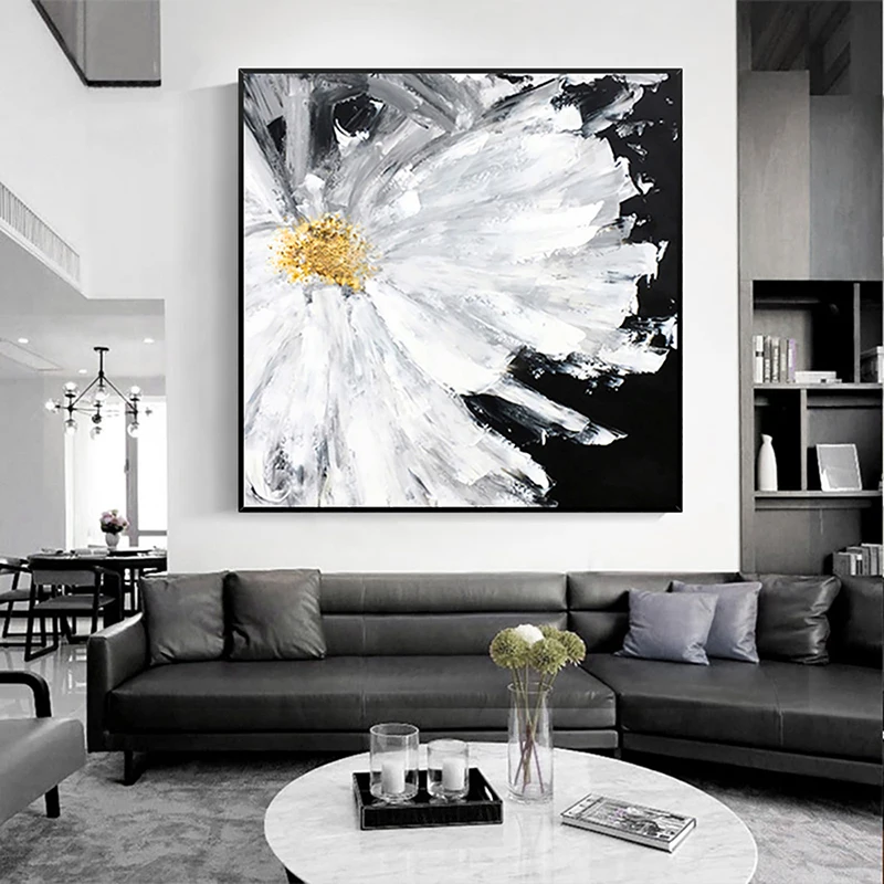 

Large Paintings Handmade Thick Oil On Canvas Wall Art Flower Pictures Hand Painted Abstract Black White Oil Painting Home Decor