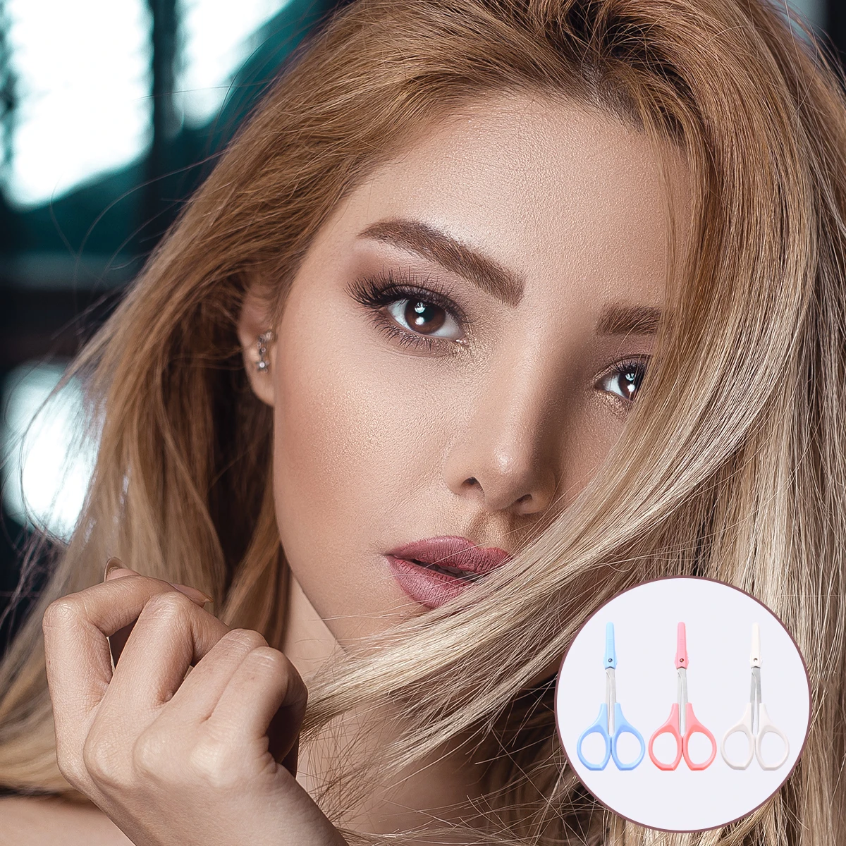 3Pcs Stainless Steel Eyebrow Eyelash Nose Hair Trimmer Set Portable Beauty Tools for Travel Home Salon Use Pink White Blue