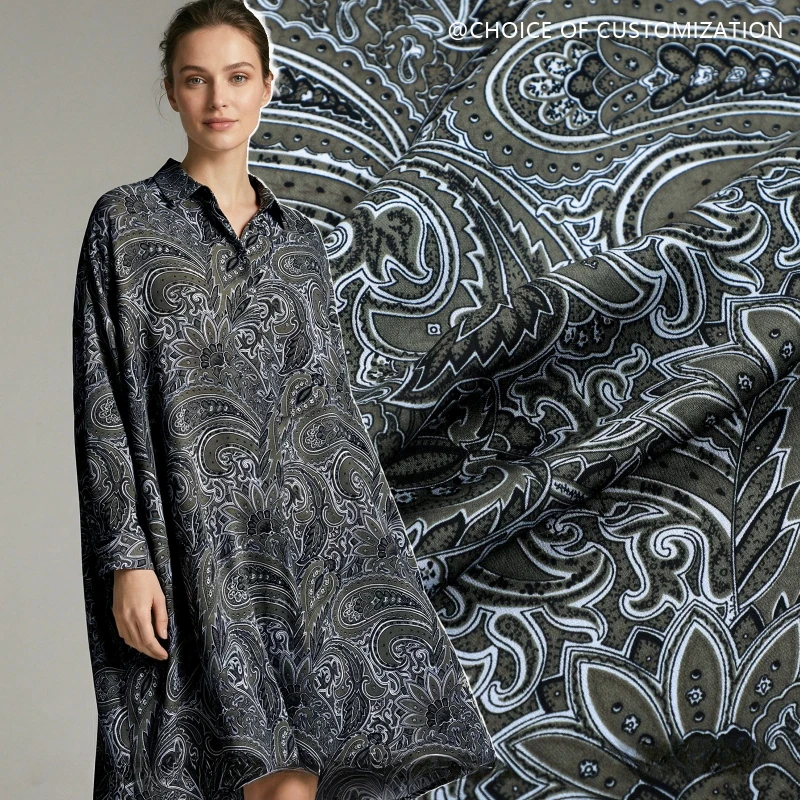 1.5meter Paisley Print Heavy Weight Silk Fabric 100% Mulberry Silk Double Georgette Fabric for Summer Dressmaking Apparel