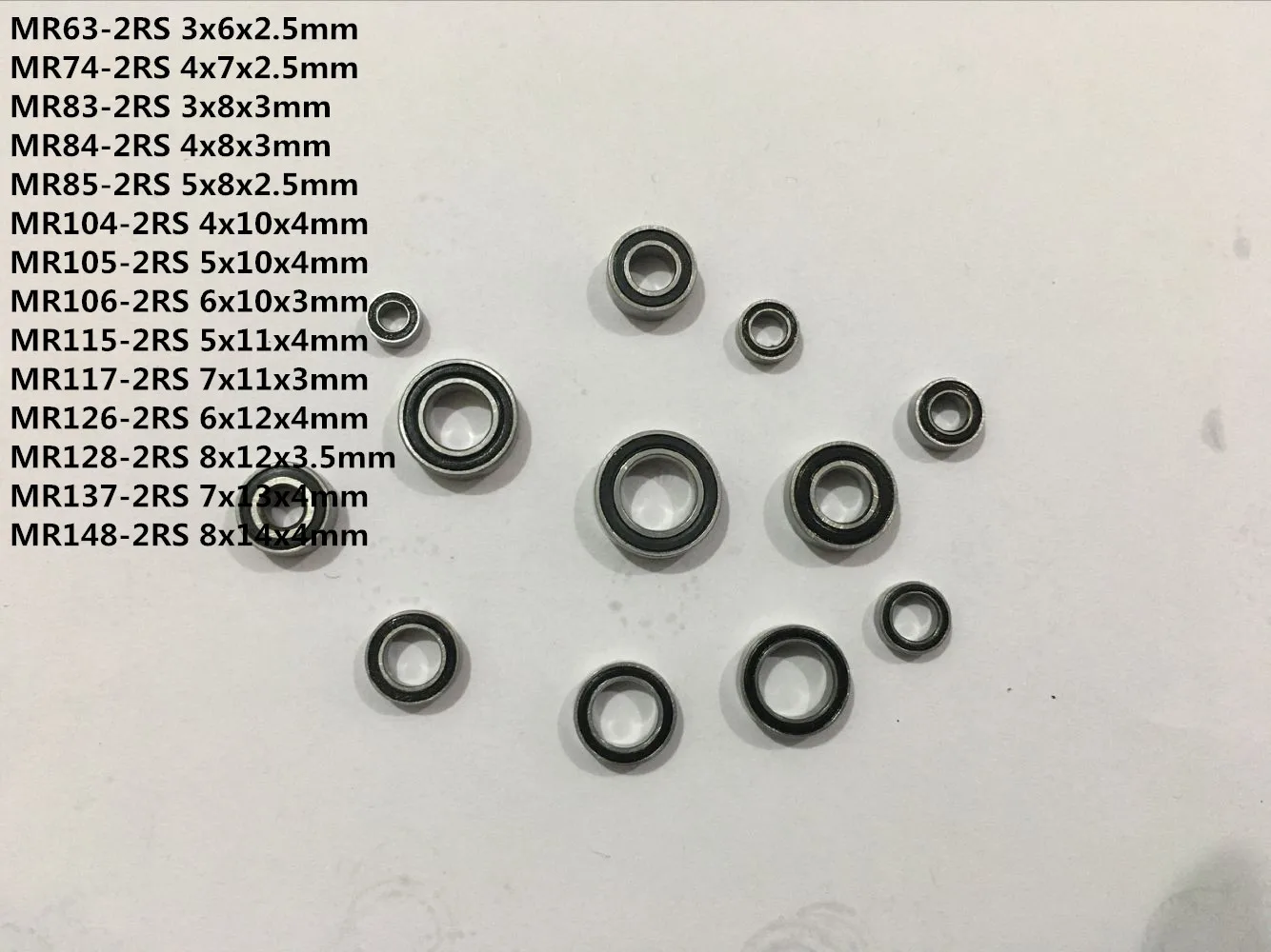 10pcs MR Series MR63-2RS MR74-2RS MR85-2RS MR105-2RS MR128-2RS MR148-2RS Miniature Model Bearing Rubber Sealed Ball Bearing