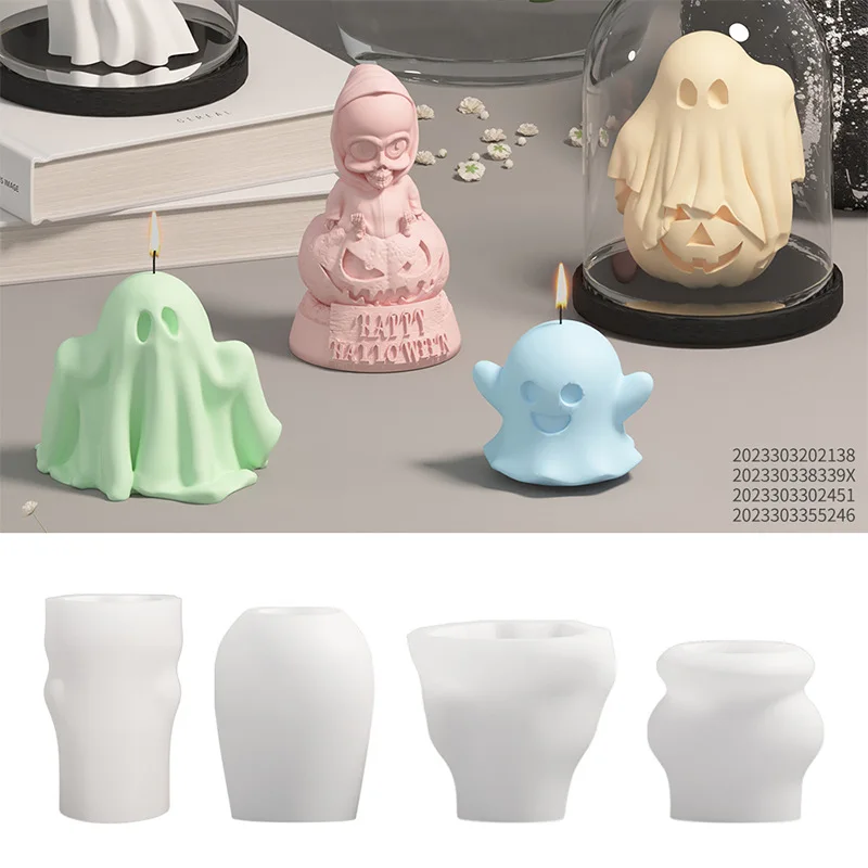 DIY 3D Halloween Cute Ghost Candle Silicone Molds Resin Concrete Plaster Soap Mould Party Festive Ornaments Home Decor