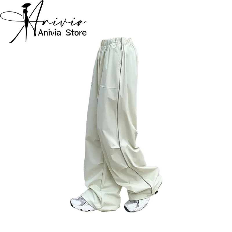 Women's Apricot Baggy Y2k Pants 2000s Oversize Pants Vintage Streetwear Trousers Harajuku Parachute Pants Aesthetic Clothes 2024