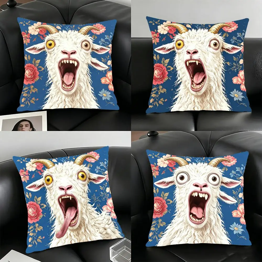 Spooky Goat Face Cushion Cover Soft Plush Pillowcase Double Sided Cushion Cover for Sofa Bedroom Home Decor Gift