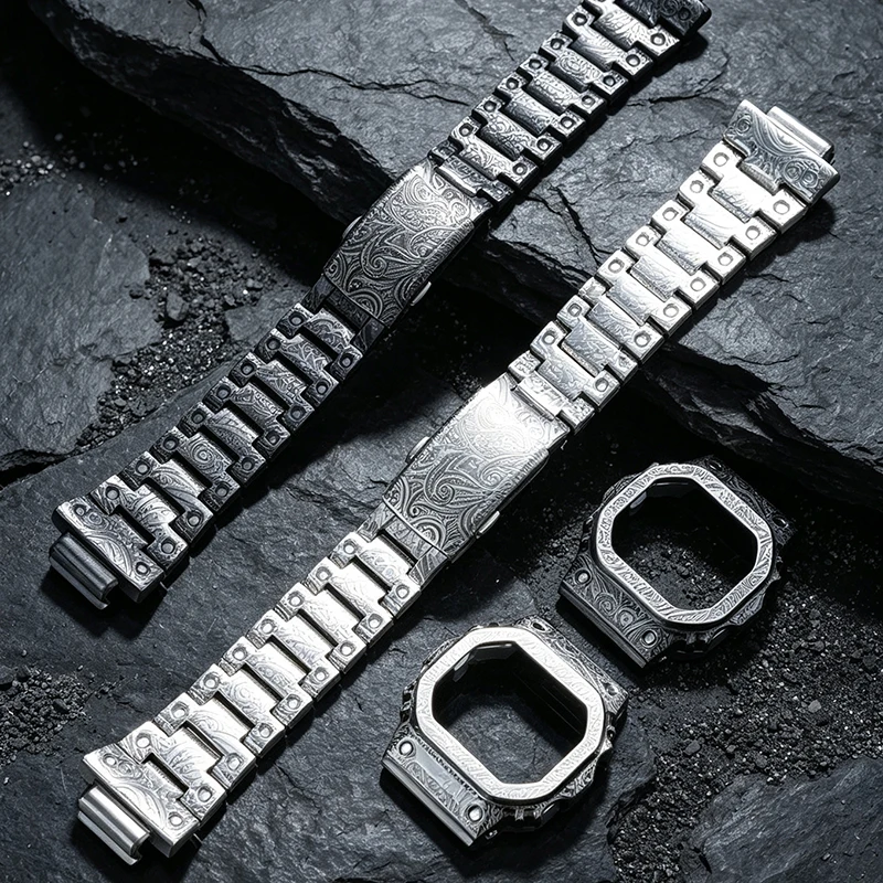 For Casio G-SHOCK GM-5600 3229 Series Modified Trendy Retro Cashew Flower Strap 316L Case Butterfly Buckle Men's Watch Chain