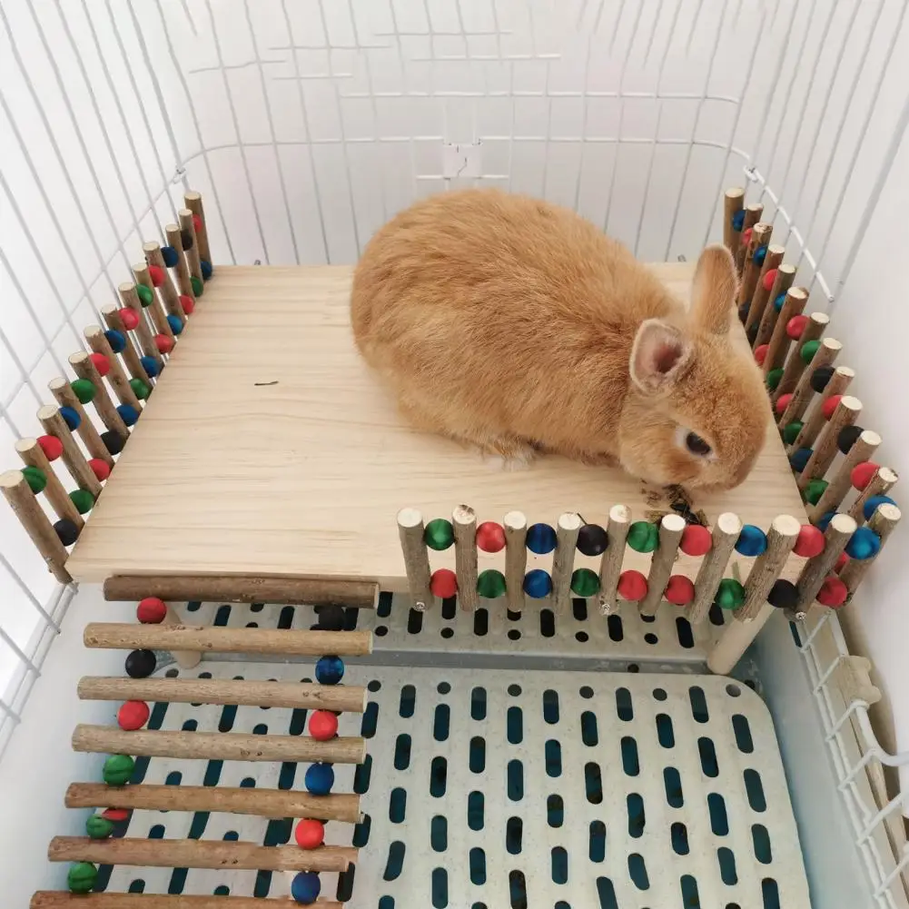 Pet Rabbit Natural Wooden Fence Molar Toys Platform Climbing Ladder Toy For Guinea Pig Hamster Chinchilla Rabbit Accessories view 2